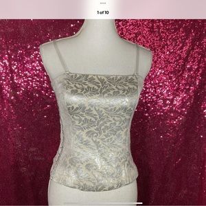 St John Couture evening rhinestone silver paisley corset dress suit Top Sz 8 🍾